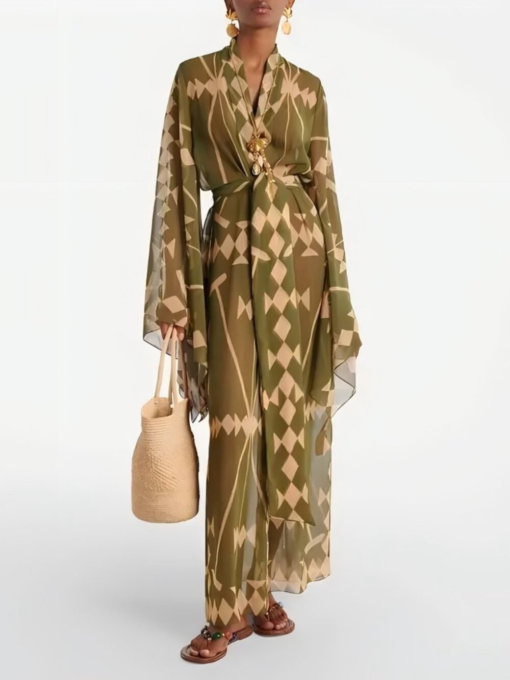 Johanna Ortiz  printed georgette beach cover-up - green